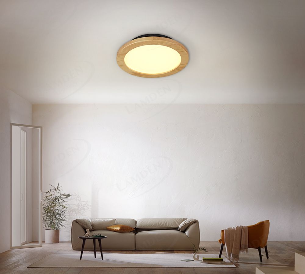 Round Mm Fsc Pine Wood Indoor Led Ceiling Light