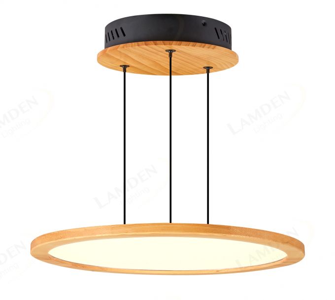 480mm FSC Pine Wood Indoor Round LED Pendant Light 90042